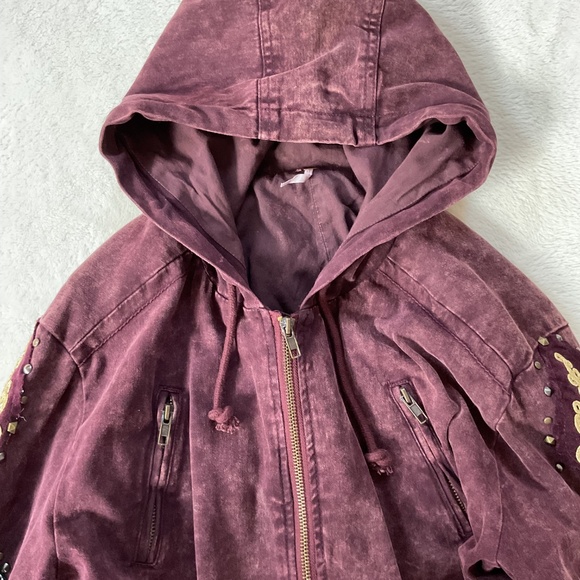 Free People Golden Quills Embroidered Military Parka Jacket Boho Hooded Coat - Picture 5 of 16